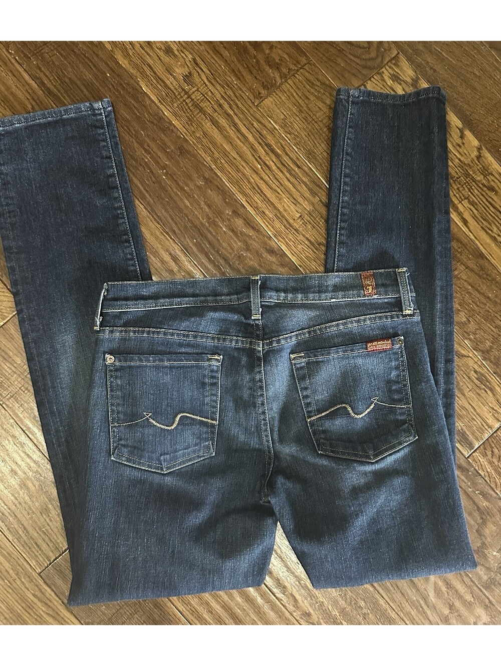 7 For All Mankind Women’s Blue Dark Wash Slim Straight Stretch 5-Pocket 29